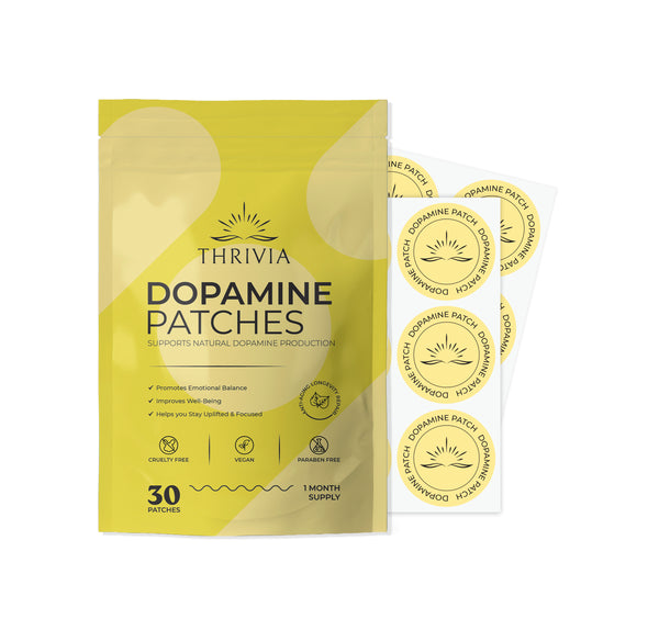 Thrivia Dopamine Patches packaging with patches on a white background
